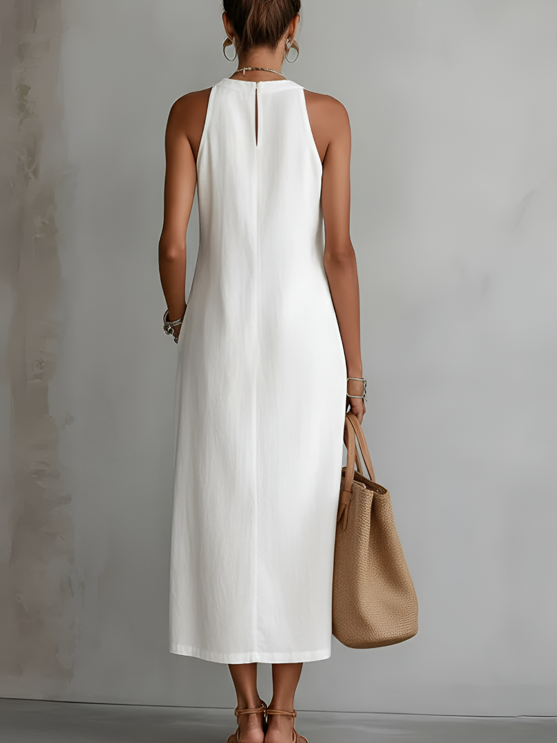 Women's Halter Neck Midi Dress Sleeveless Lace Trim Side Split Casual Beach