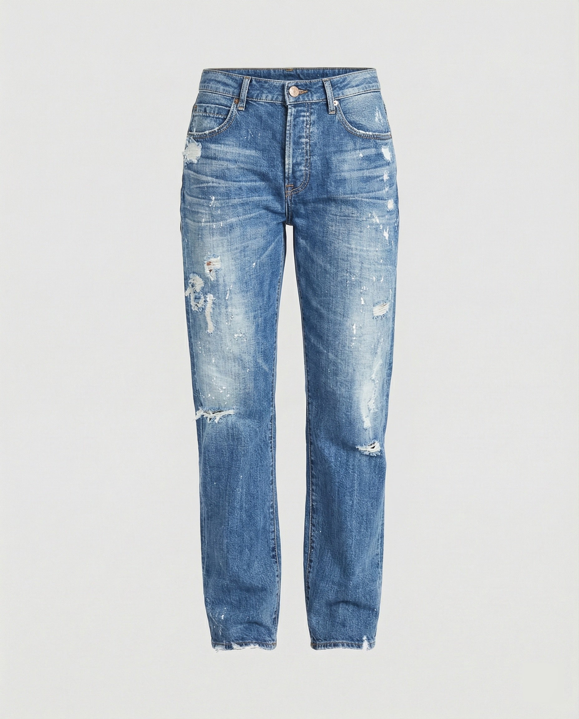 Women's Straight Leg Jeans Distressed Mid Rise Frayed Hem Casual