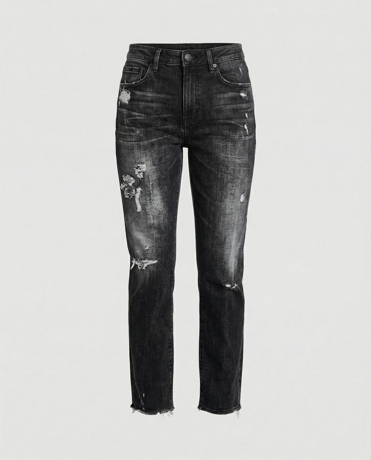 Women's Straight Leg Jeans Distressed Mid Rise Frayed Hem Casual