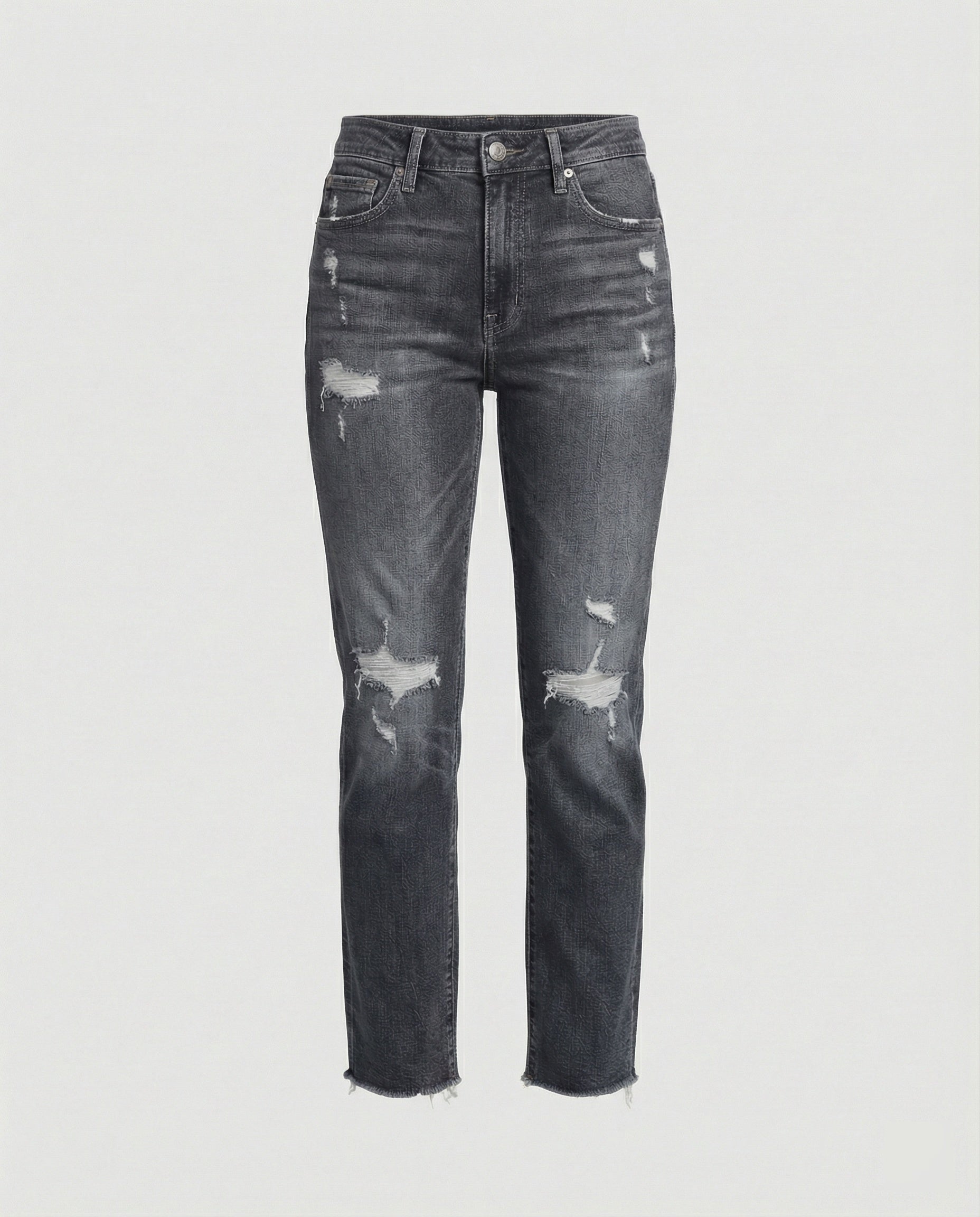 Women's Straight Leg Jeans Distressed Mid Rise Frayed Hem Casual