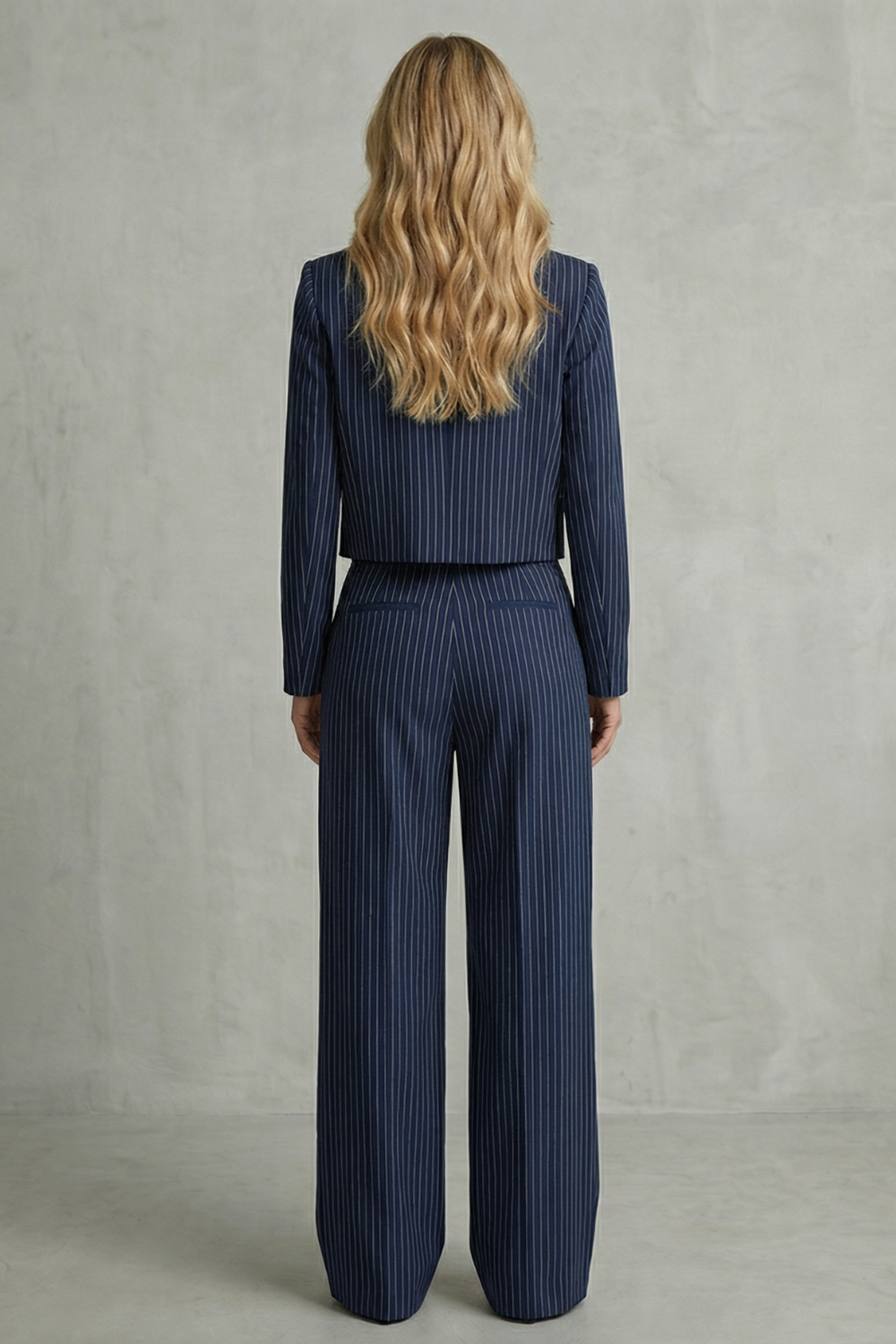 Women's Pinstripe 2 Piece Suit Set – Cropped Blazer Wide Leg Pants