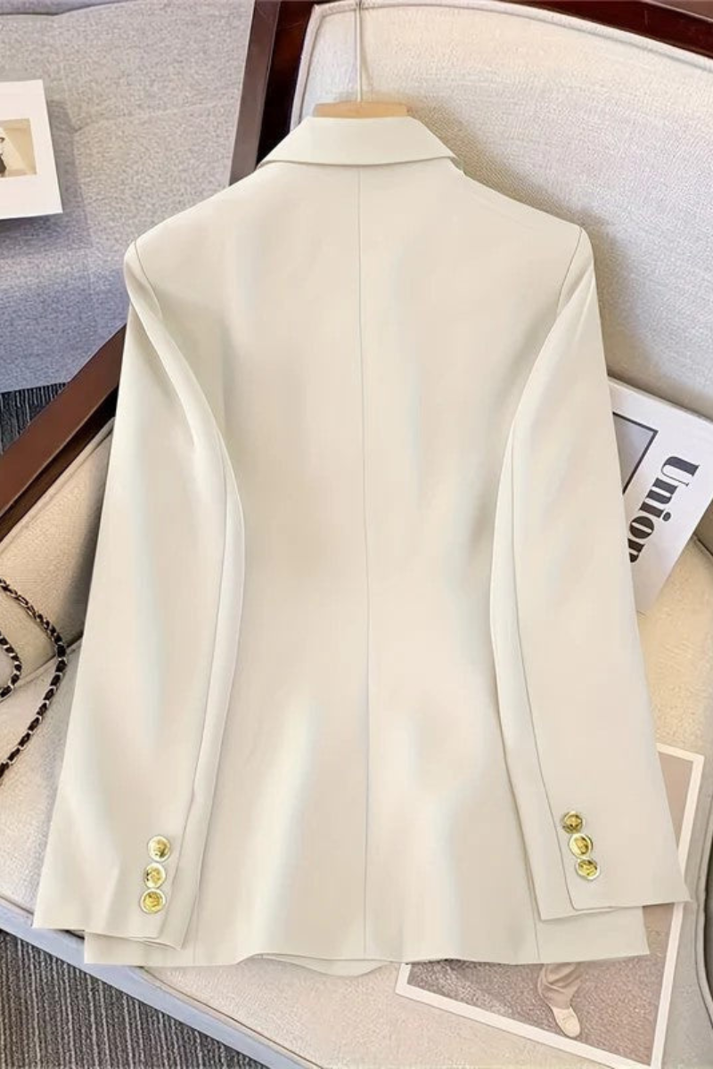 Women's Double Breasted Blazer Gold Button Notched Lapel Tailored Fit