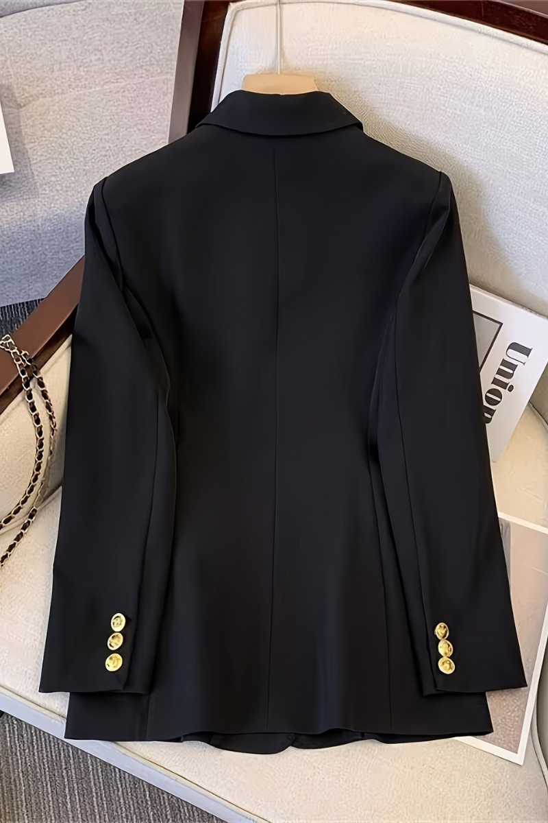 Women's Double Breasted Blazer Gold Button Notched Lapel Tailored Fit