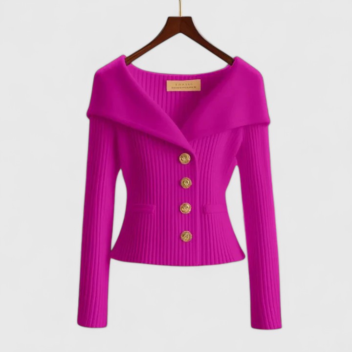 Women's Ribbed Knit Cardigan V-Neck Long Sleeve Button-Front Foldover Collar