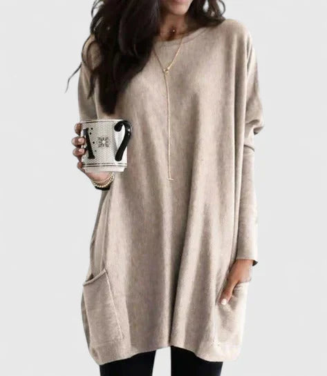 Women's Tunic Sweater Long Sleeve Round Neck Pockets Relaxed Fit Casual