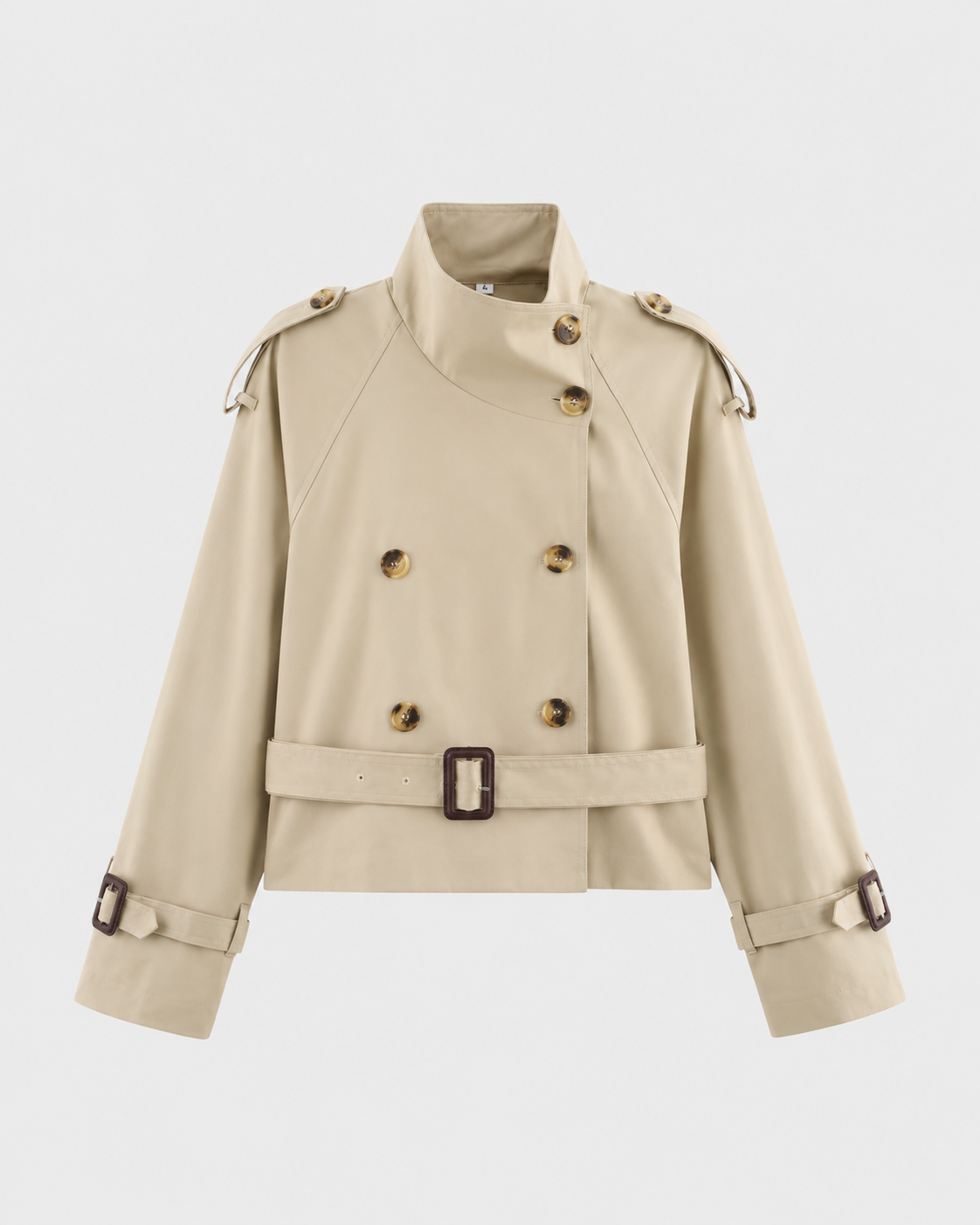 Women's Cropped Trench Jacket Funnel Neck Double Breasted Belted
