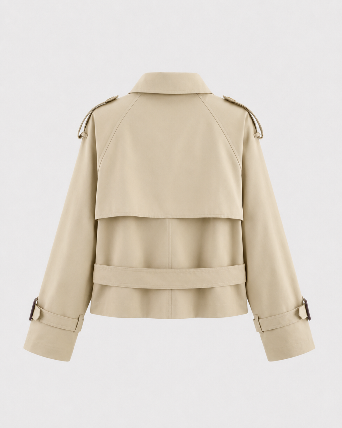 Women's Cropped Trench Jacket Funnel Neck Double Breasted Belted