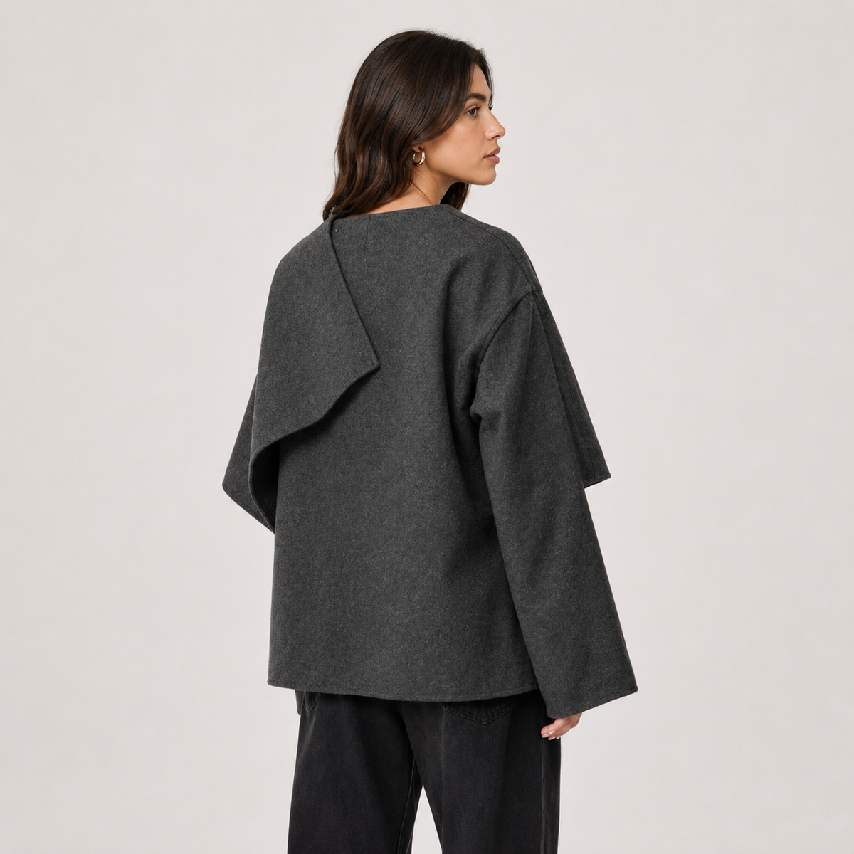 Women's Cape Coat Draped Cowl Neck Long Sleeve Winter Jacket