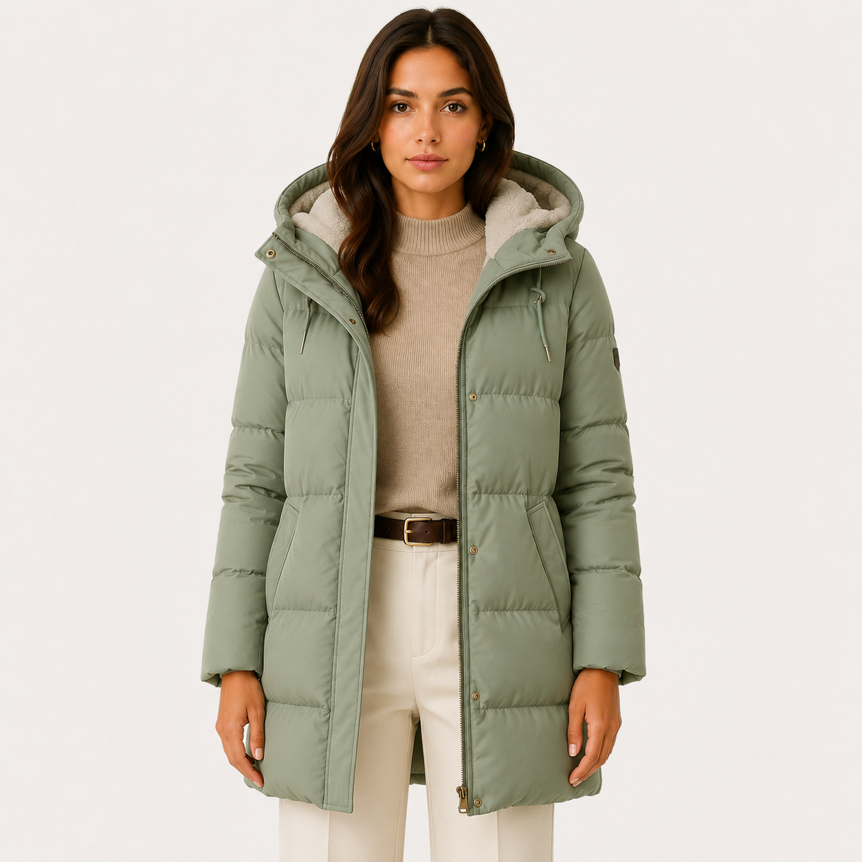 Women's Puffer Coat Hooded Sherpa Lined Quilted Zip-Up Winter Outerwear