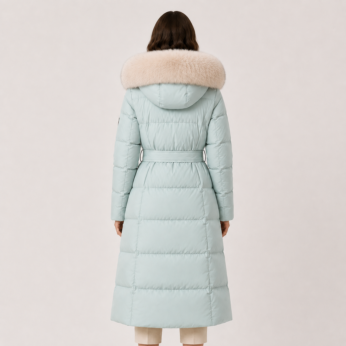 Women's Puffer Parka Water Resistant Fur Hood Belted Long Loose Fit Winter Coat