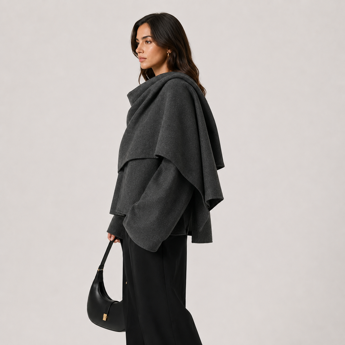 Women's Cape Coat Draped Shawl Collar Long Sleeve Winter Jacket