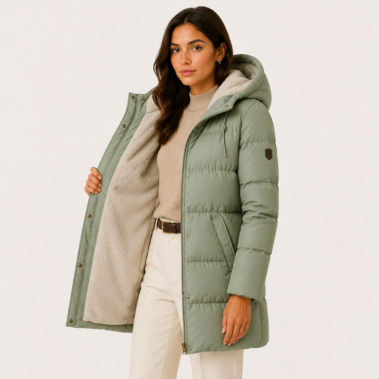 Women's Puffer Coat Hooded Sherpa Lined Quilted Zip-Up Winter Outerwear
