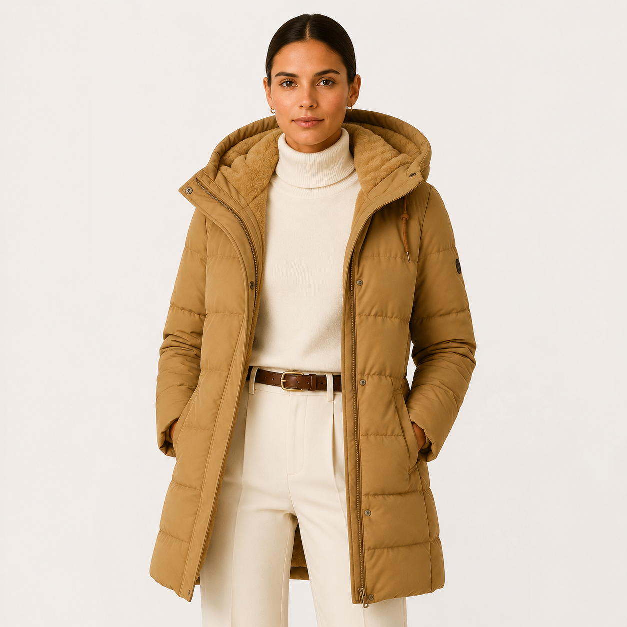 Women's Puffer Coat Hooded Sherpa Lined Quilted Zip-Up Winter Outerwear