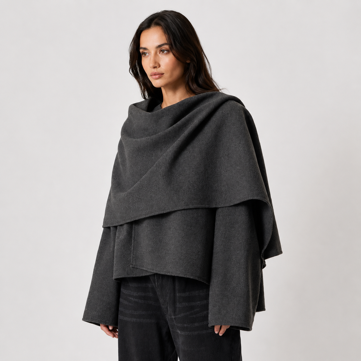 Women's Cape Coat Draped Cowl Neck Long Sleeve Winter Jacket