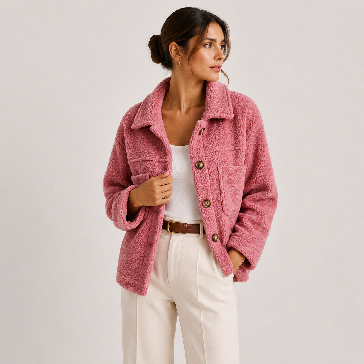 Women's Sherpa Shacket Textured Button-Up Collared Casual Jacket