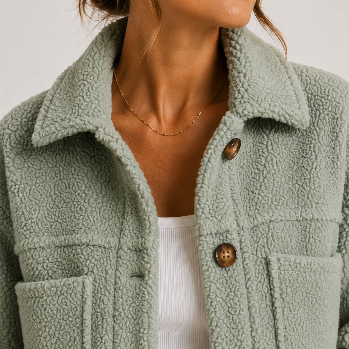 Women's Sherpa Shacket Textured Button-Up Collared Casual Jacket