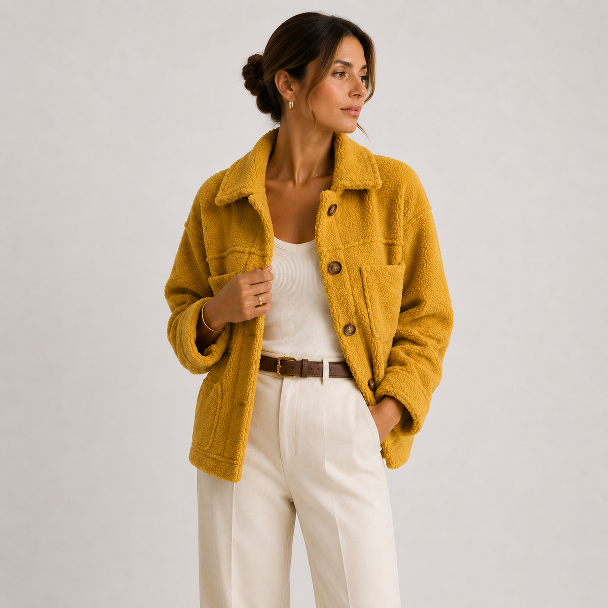 Women's Sherpa Shacket Textured Button-Up Collared Casual Jacket