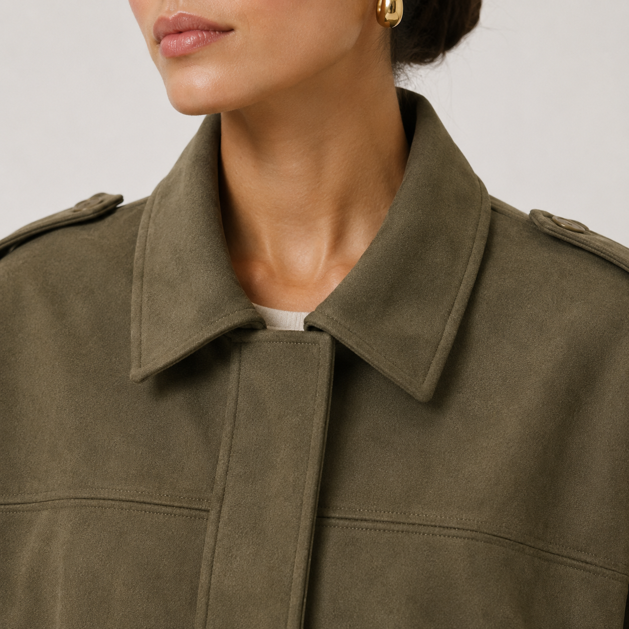 Women's Suede Bomber Jacket Collared Zip-Up Oversized Casual Outerwear
