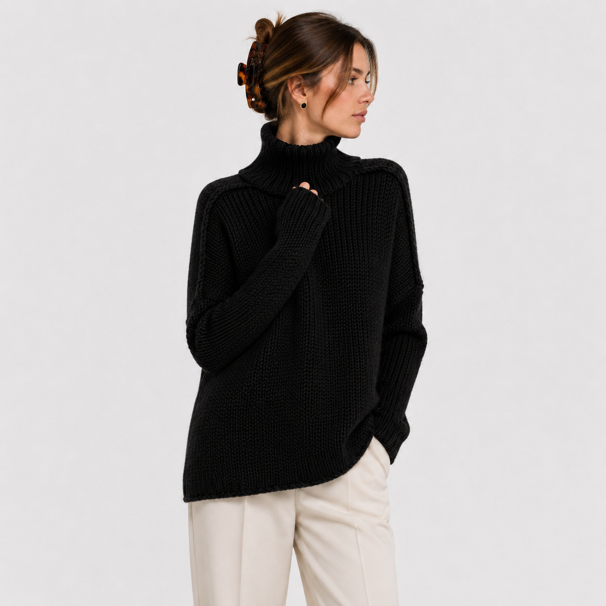 Women's Turtleneck Knit Sweater Long Sleeve Oversized Chunky Pullover