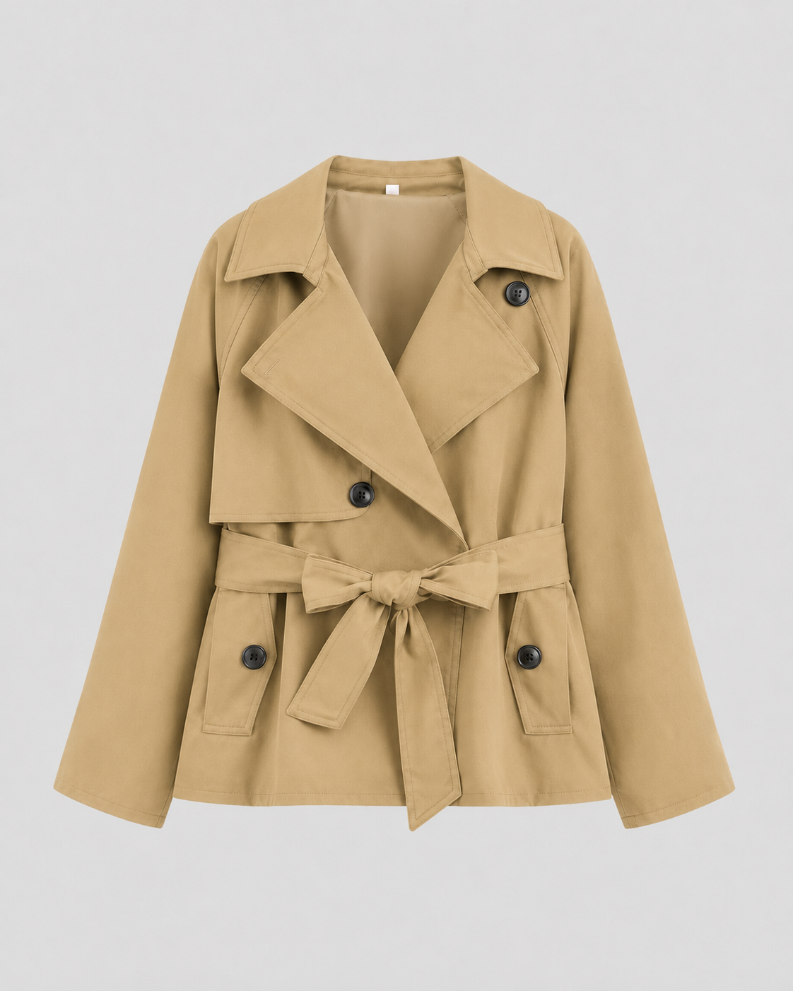 Women's Trench Coat Tie Waist Belted Notch Lapel Short Casual Jacket