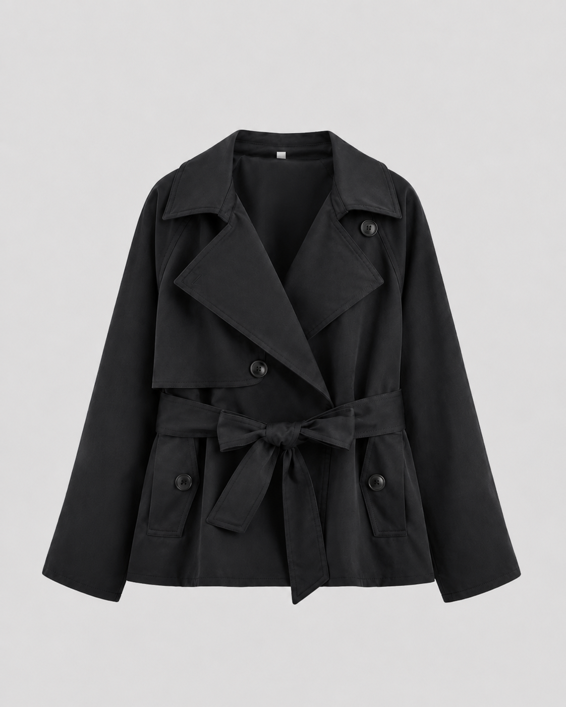 Women's Trench Coat Tie Waist Belted Notch Lapel Short Casual Jacket