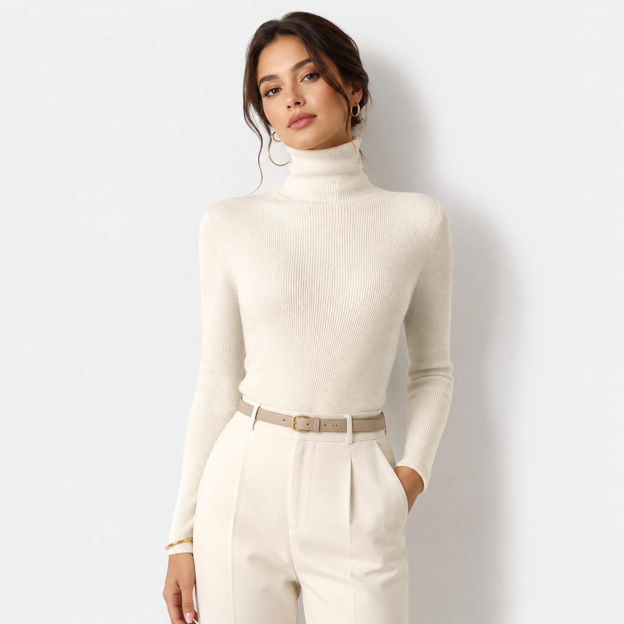 Women's Turtleneck Sweater Ribbed Knit Long Sleeve Slim Pullover Winter Top