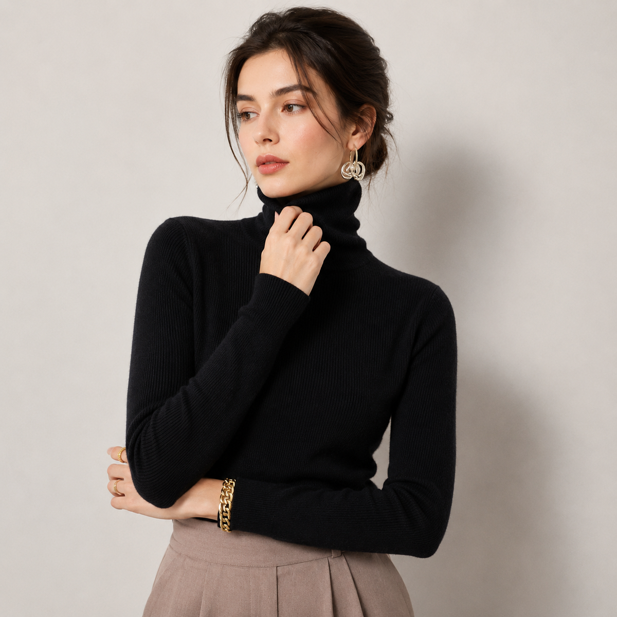 Women's Turtleneck Sweater Ribbed Knit Long Sleeve Slim Pullover Winter Top