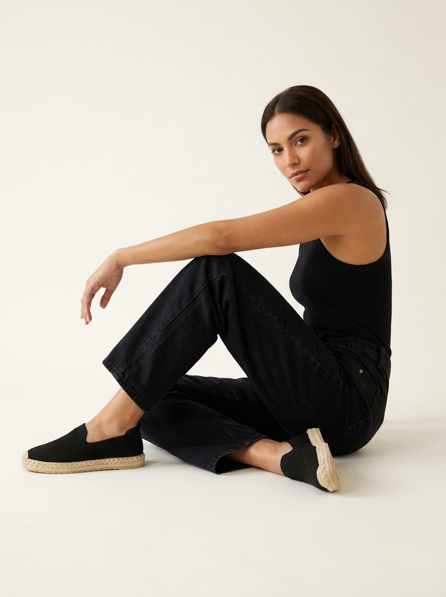 Women's Slip-On Espadrille Loafers Breathable Knit Flats Casual Shoes