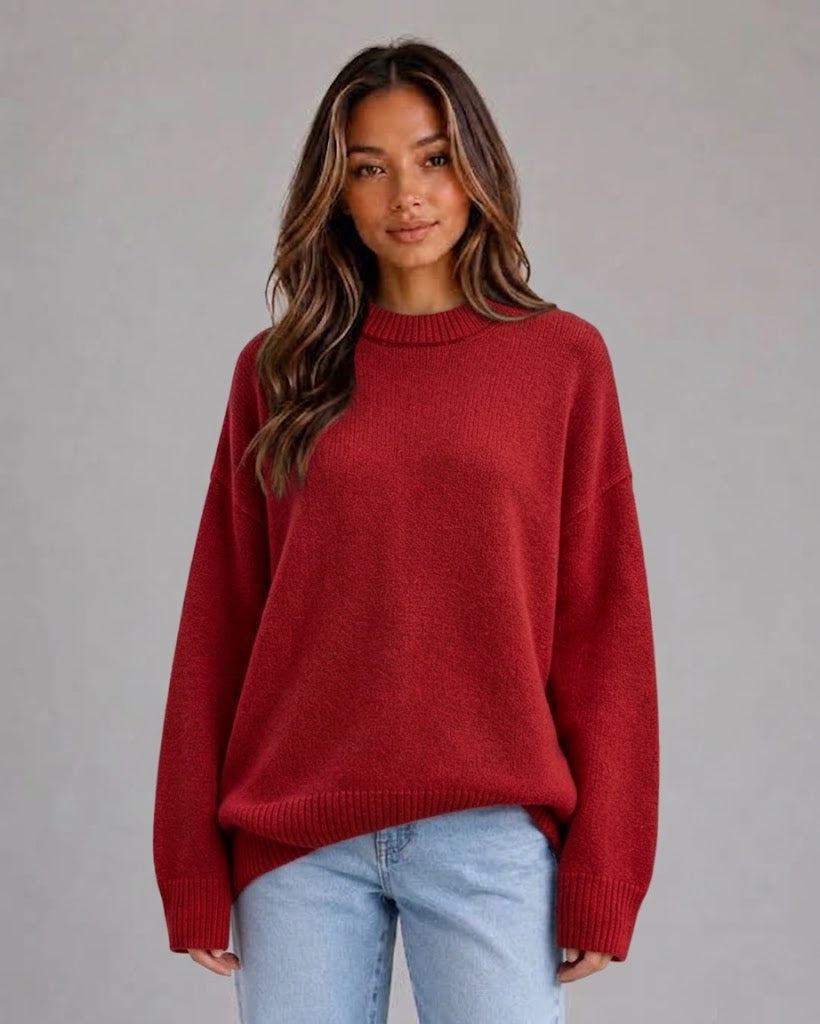 Women's Oversized Knit Jumper High Neck Longline Long Sleeve Relaxed Fit