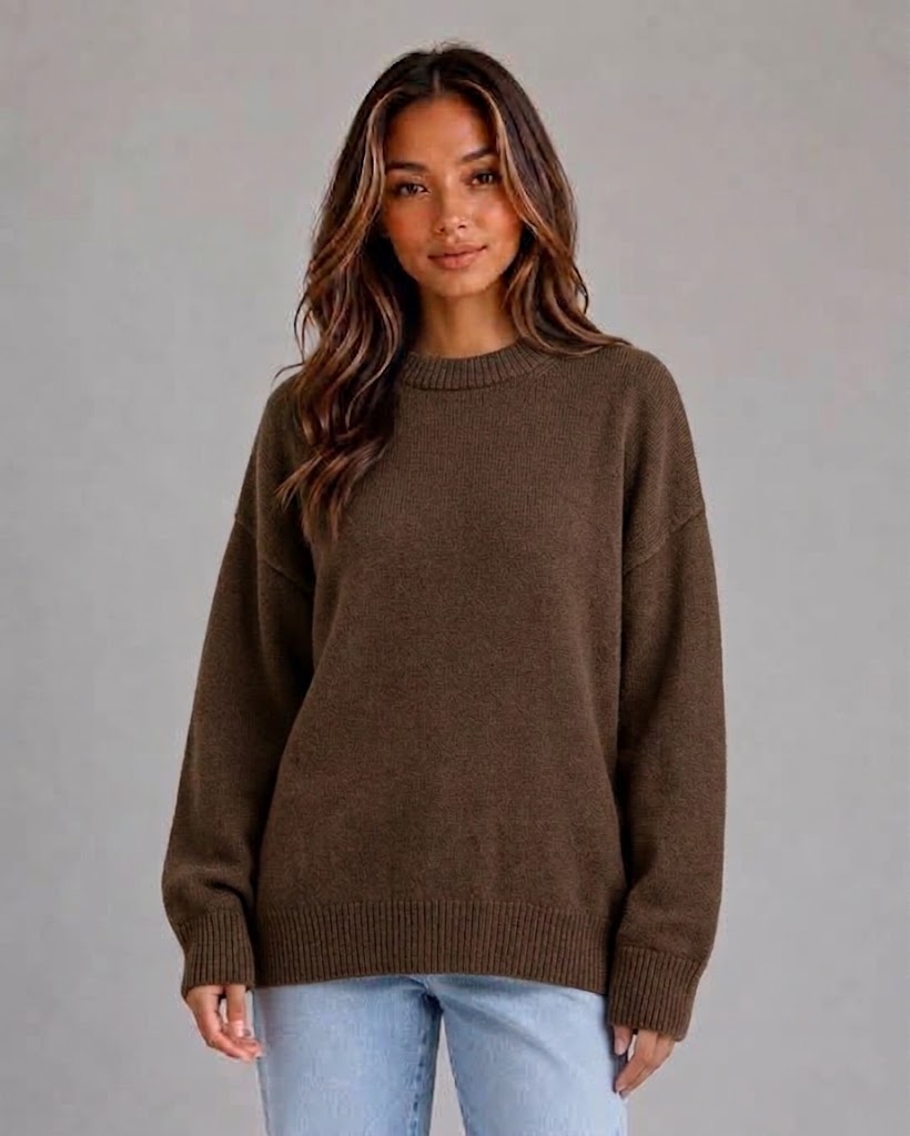 Women's Oversized Knit Jumper High Neck Longline Long Sleeve Relaxed Fit