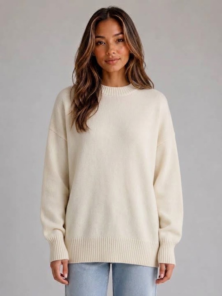 Women's Oversized Knit Jumper High Neck Longline Long Sleeve Relaxed Fit