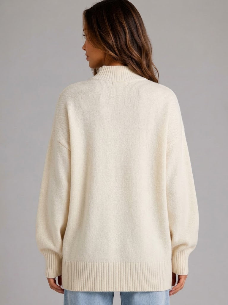 Women's Oversized Knit Jumper High Neck Longline Long Sleeve Relaxed Fit