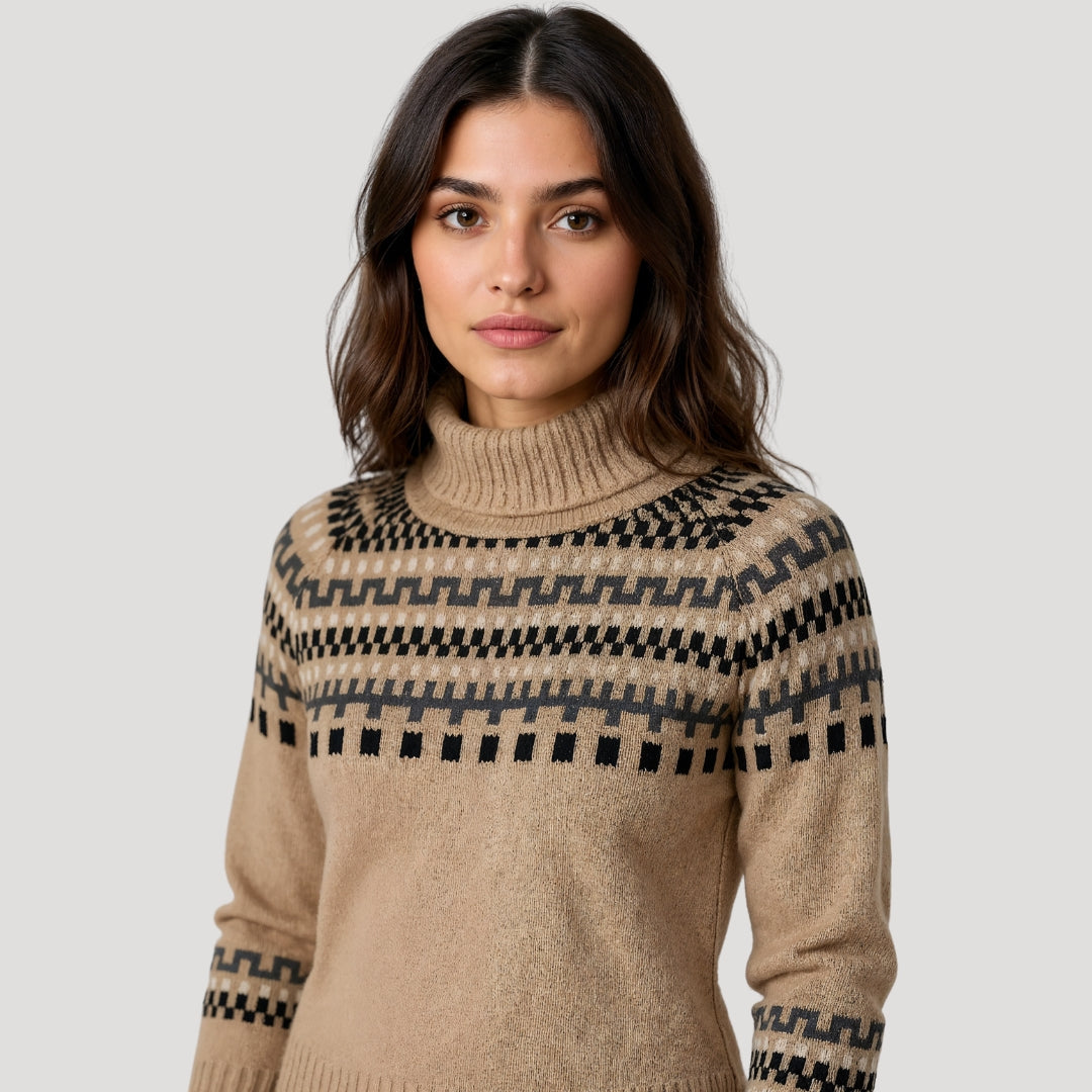 Women's Fair Isle Turtleneck Sweater Chunky Knit Oversized Winter Jumper