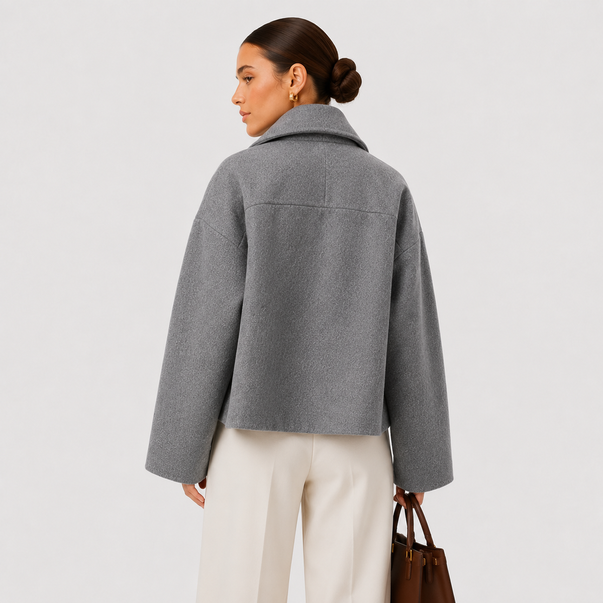 Women's Cropped Peacoat Double Breasted High Collar Wool Blend Winter Jacket