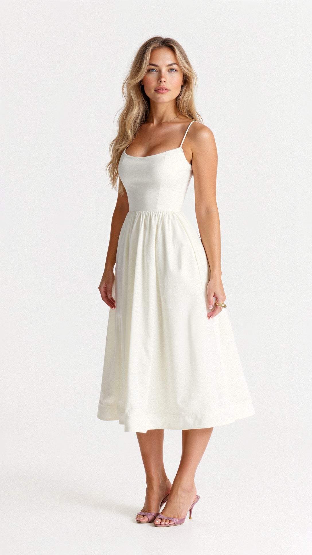 elegant a line midi dress Elegant Long Sleeve A-Line Midi Dress for Women  Soft Stretch Fabric   FineLook