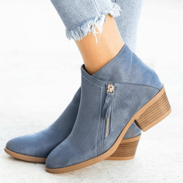 Women's Side Zip Ankle Boots Block Heel Pointed Toe Casual Booties