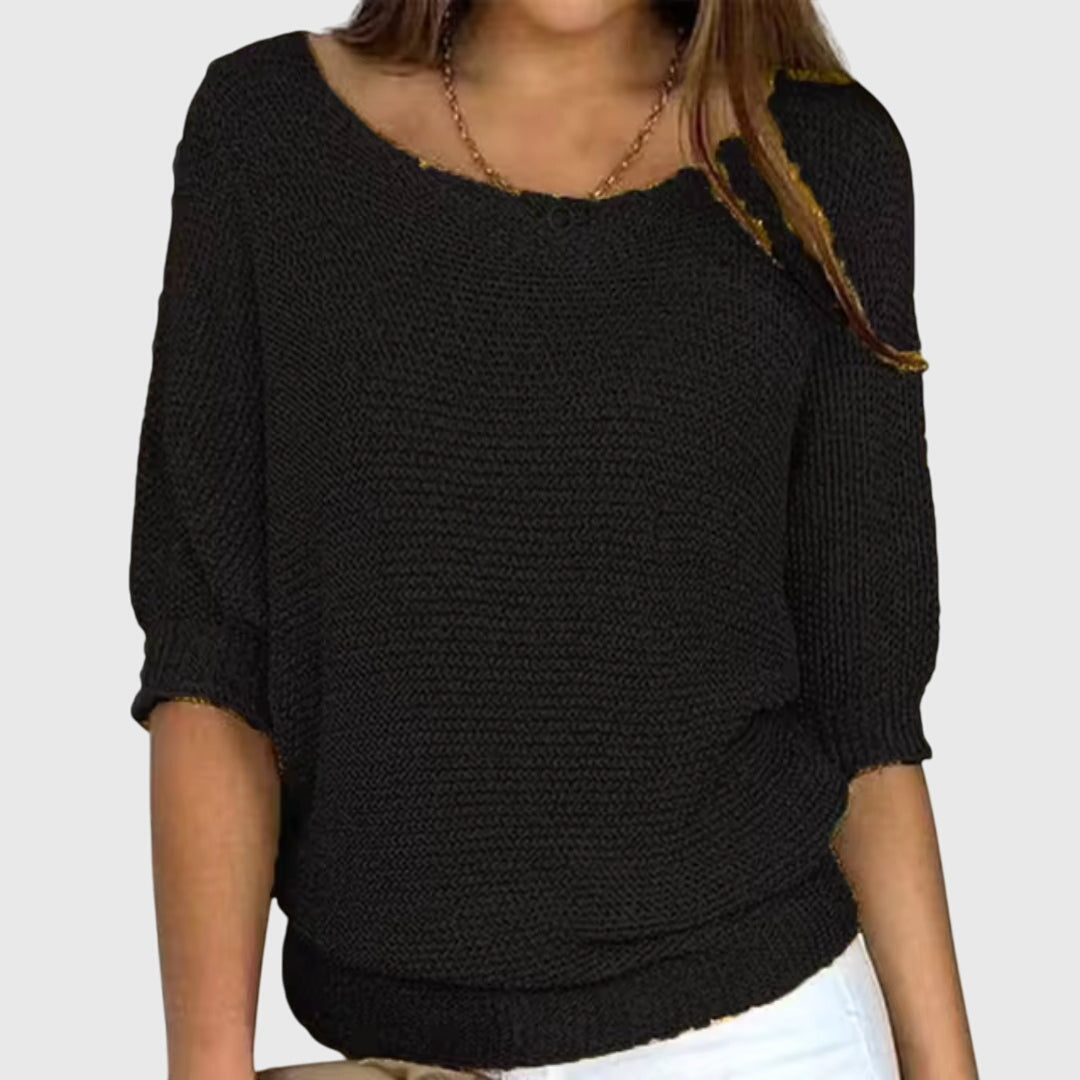 Women's Knit Sweater Boat Neck 3/4 Sleeve Lightweight Casual Pullover