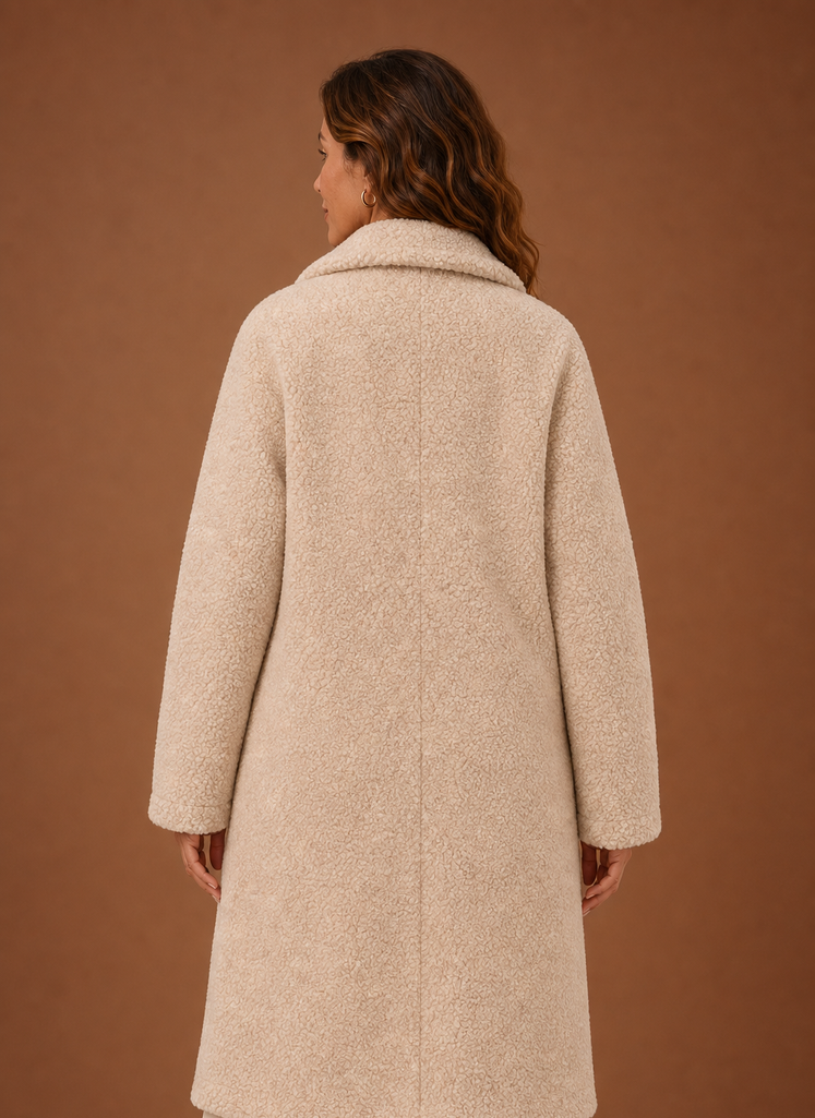 Women's Teddy Coat Long Double-Breasted Notch Lapel Winter Coat