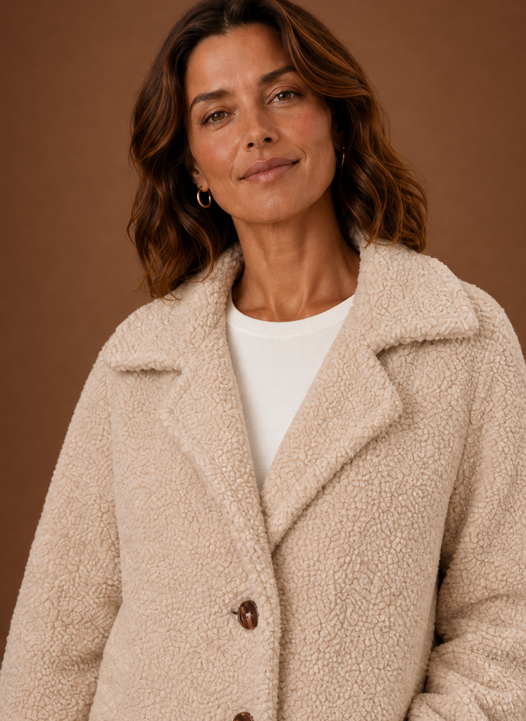 Women's Teddy Coat Long Double-Breasted Notch Lapel Winter Coat