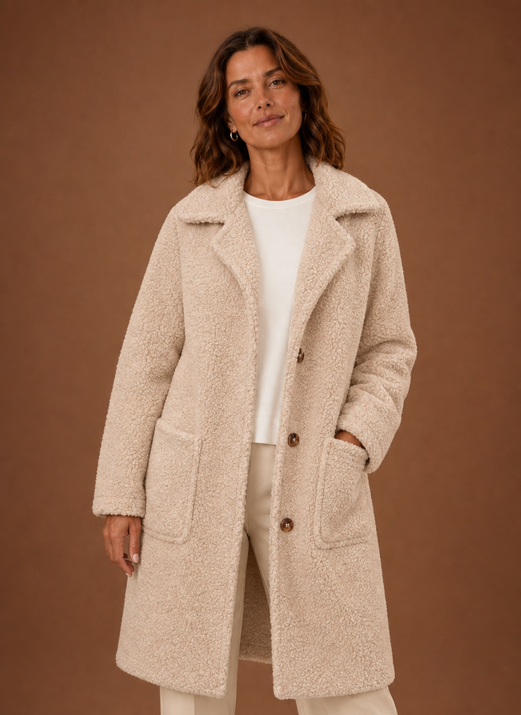 Women's Teddy Coat Long Double-Breasted Notch Lapel Winter Coat