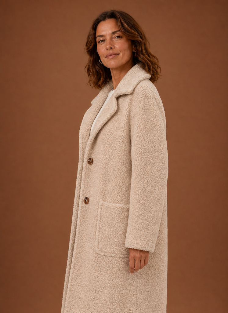 Women's Teddy Coat Long Double-Breasted Notch Lapel Winter Coat
