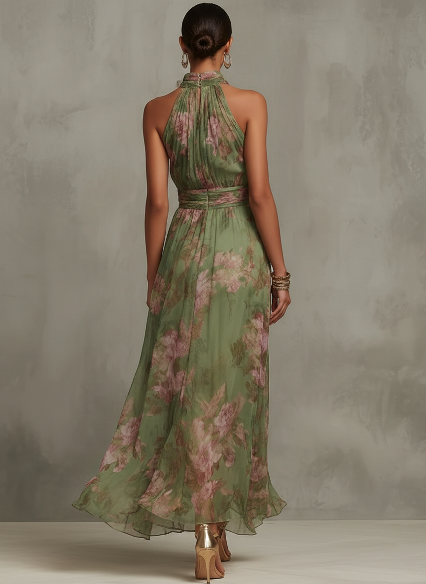 Women's Maxi Dress Floral Halter Neck Casual Summer