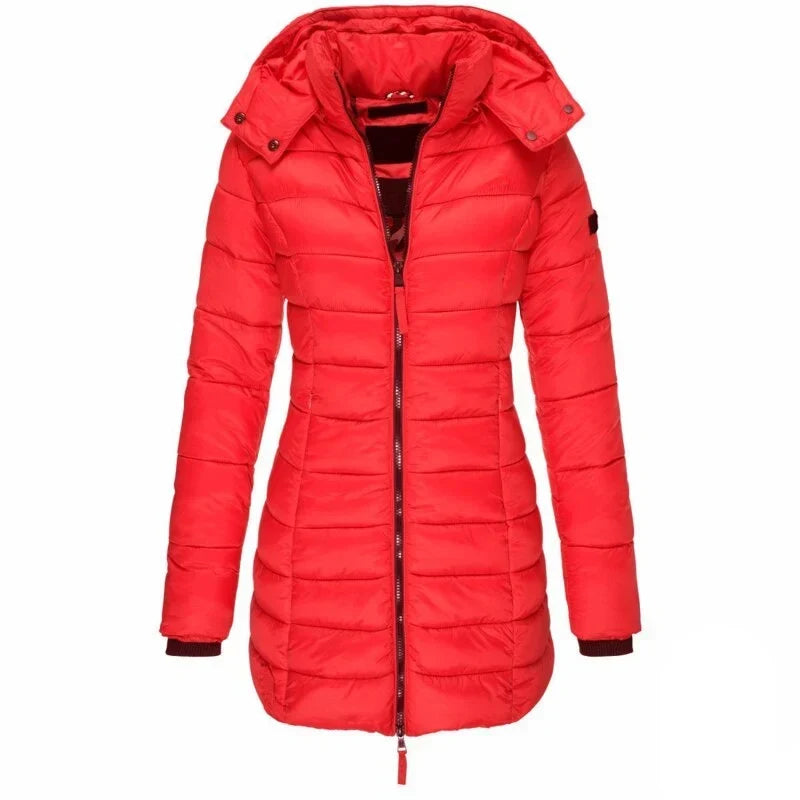 Women's Hooded Puffer Jacket Zip Long Sleeve Padded Winter Outerwear