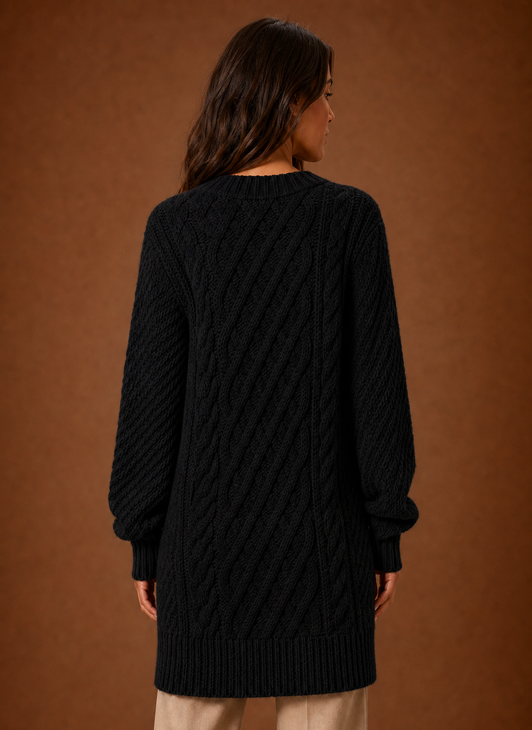 Women's Cable Knit Sweater Dress Long Sleeve Crew Neck Oversized Winter