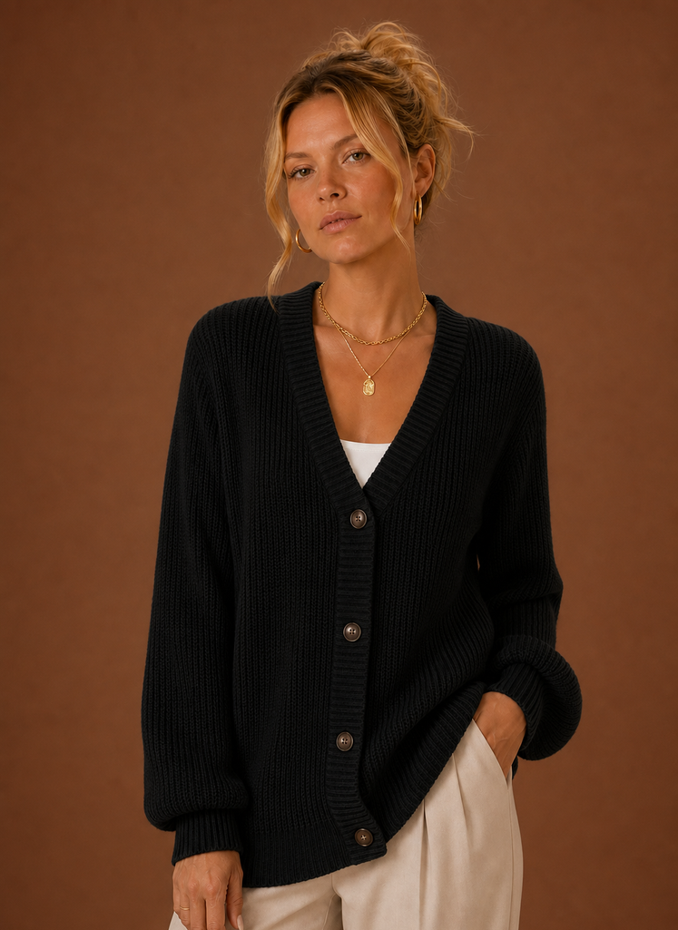 Women's V-Neck Knit Cardigan Button Front Long Sleeve Sweater