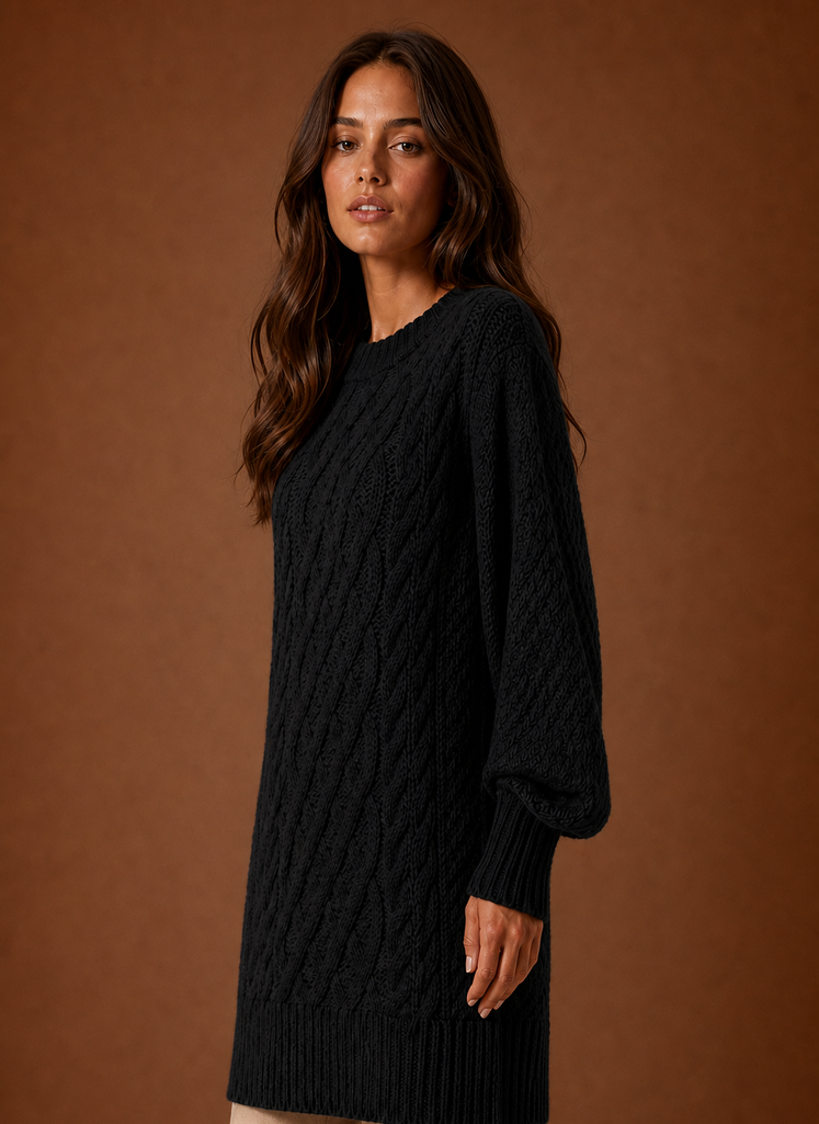 Women's Cable Knit Sweater Dress Long Sleeve Crew Neck Oversized Winter