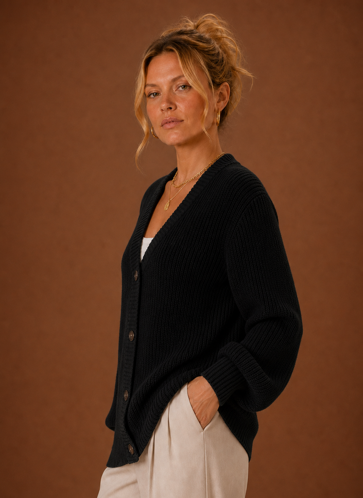 Women's V-Neck Knit Cardigan Button Front Long Sleeve Sweater