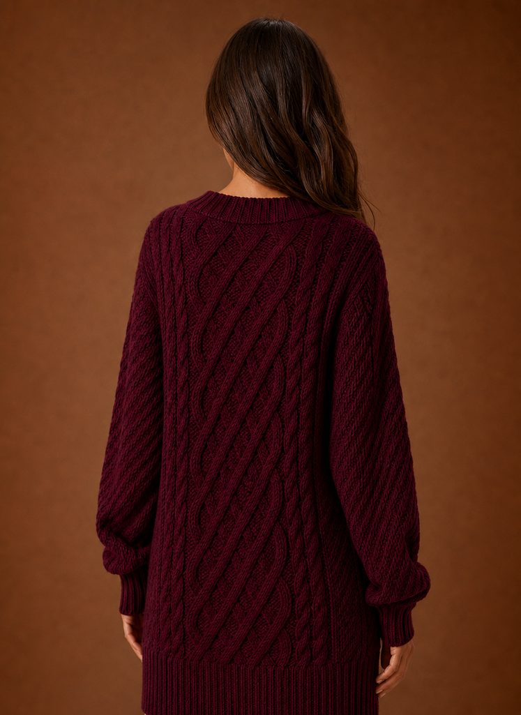 Women's Cable Knit Sweater Dress Long Sleeve Crew Neck Oversized Winter