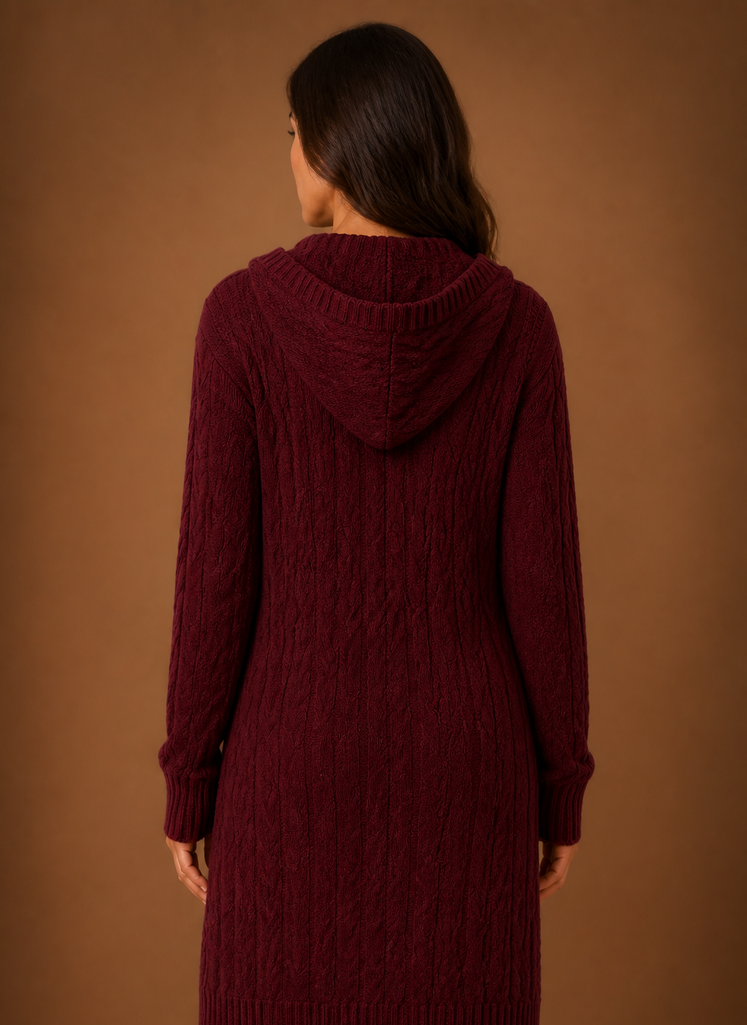 Women's Cable Knit Cardigan Hooded Long Sleeve Open Front Green Sweater
