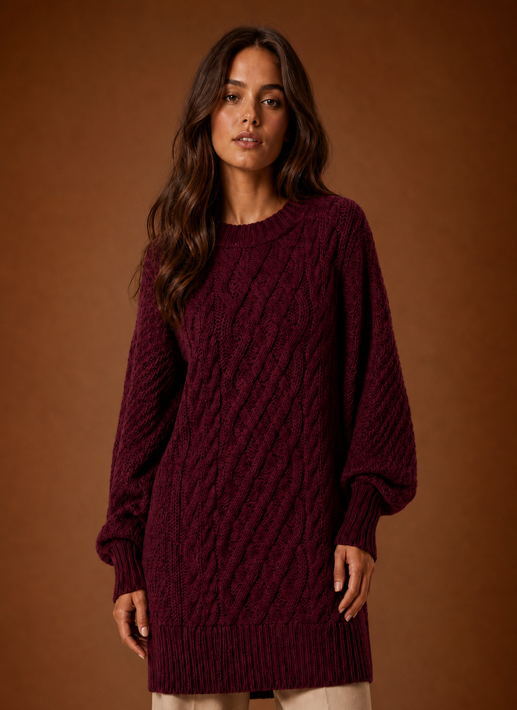 Women's Cable Knit Sweater Dress Long Sleeve Crew Neck Oversized Winter